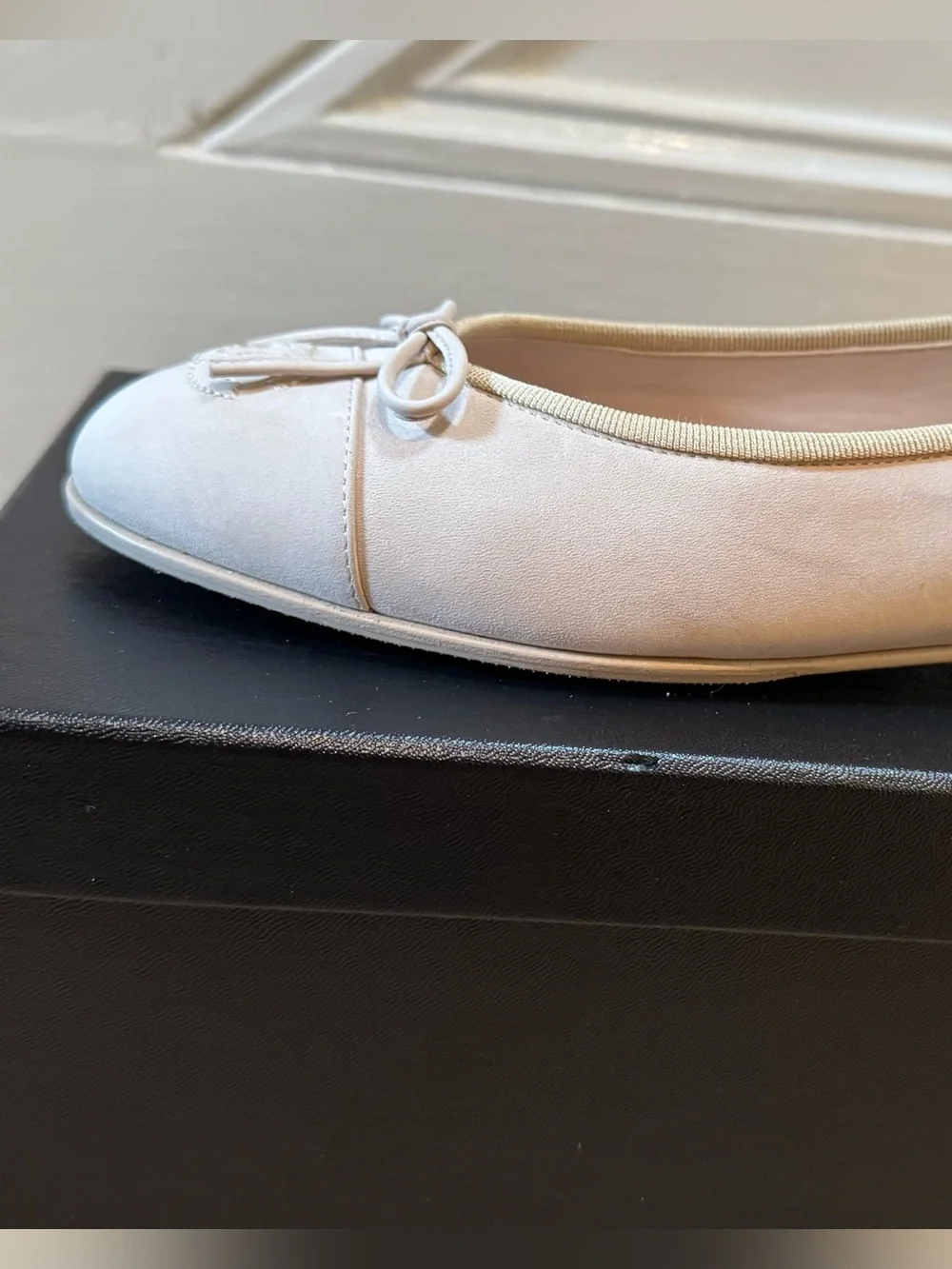 CHANEL Beige Quilted Leather Ballet Flats with Bow